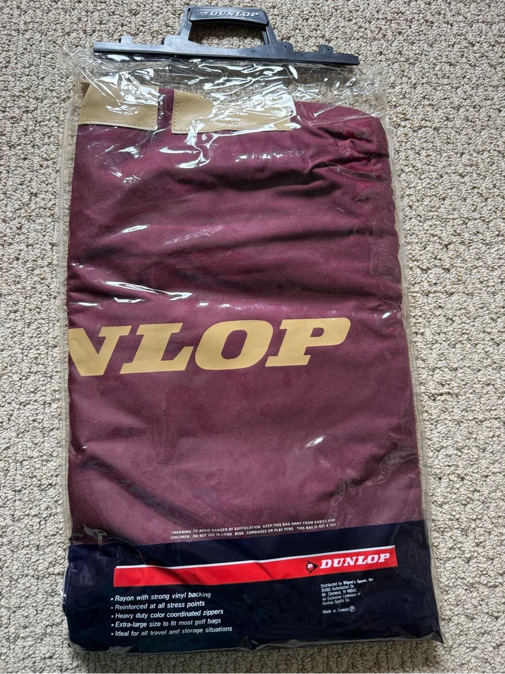 Dunlop Deluxe Golf Bag Travel Cover - Burgundy with Tan Accents